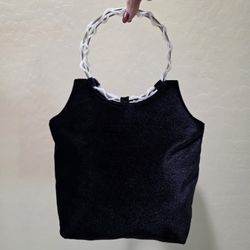 Victoria's Secret Black Velvet Plush Evening Bag Purse Pearl Wrap Metal Handle - Please Read Description 