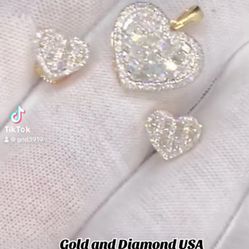 10k Gold With Diamond Pendant And Earrings 