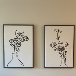 Two Flower Stencil Paintings