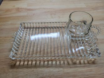 12 Vintage Hazel Atlas Clear Glass Luncheon Plates with Cup