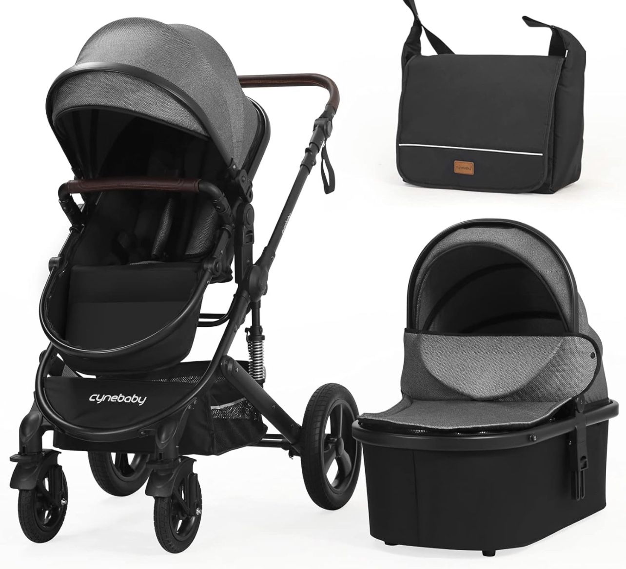 Newborn Infant Toddler Baby Stroller - Cynebaby 2 in 1 High Landscape Convertible Reversible Anti-Shock Bassinet Carriage Pram Stroller Add Cup Holder