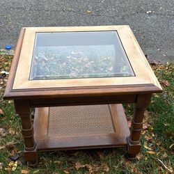 Small Real Wood And Glass Side Table 