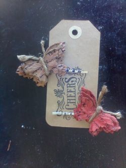 Silver Bobby Pins With Orange And Brown Butterflies 