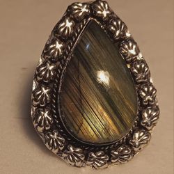 New Sterling Silver Labradorite  Size 7 Ring..