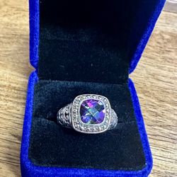 Vintage Mystic Topaz 925 Sterling Silver with 18k accents Ring Sz 10
