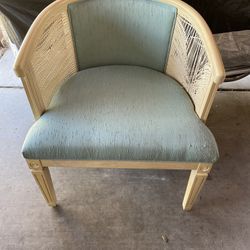 Vintage Faux Bamboo Cane Barrel Chair Blue 