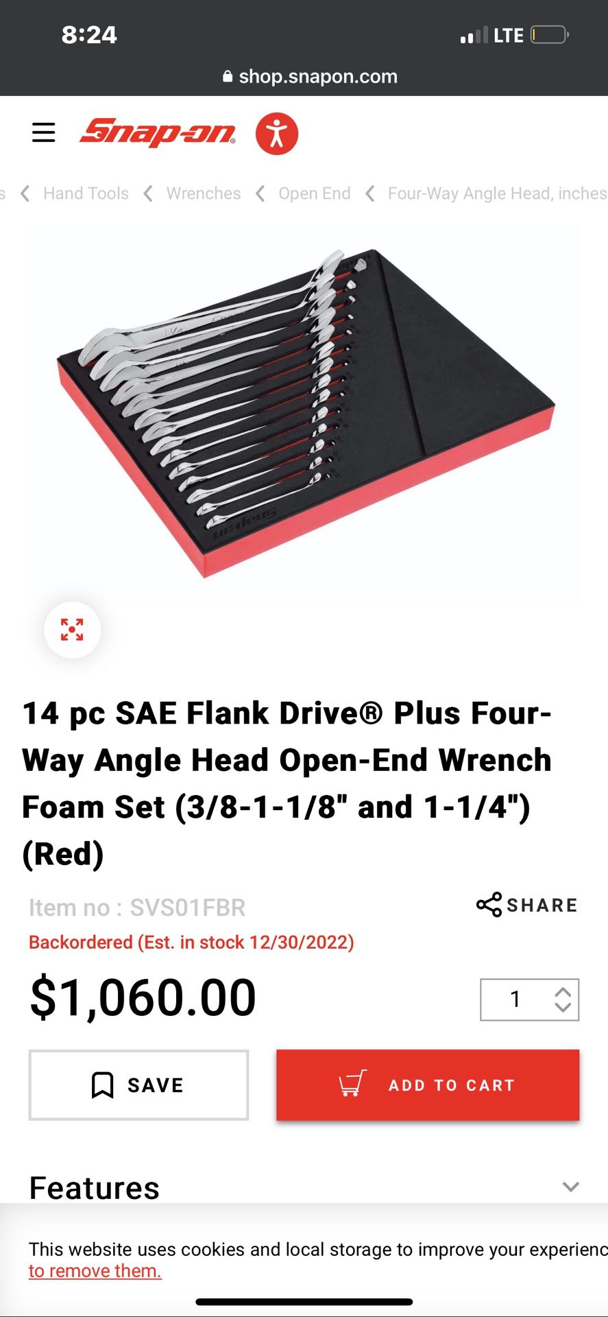 snap on 14pc sae angle wrench set