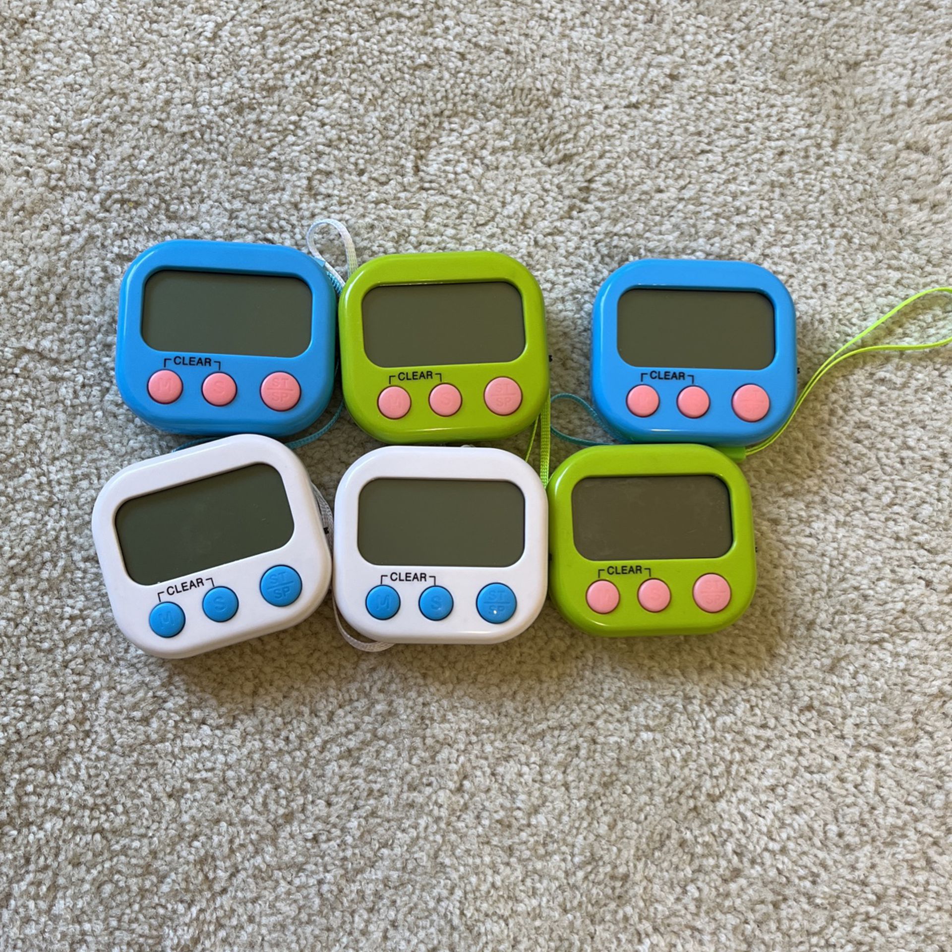 6 Pack Digital Kitchen Timers, Strong Magnet Back, ( 2 White and 2 Green and 2 Blue)
