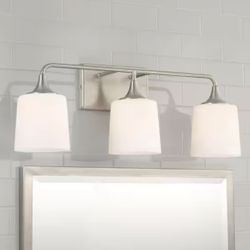 Modern 3-Light Bathroom Vanity Light – Brushed Nickel w/ Glass Shades