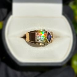 Jewelry 14k solid yellow gold diamond sapphire 1.05CTW ring size 9.00