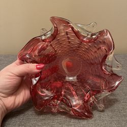 Beautiful genuine lead crystal Glass Candy Dish. vintage made in Germany. Cranberry color. In great condition. 