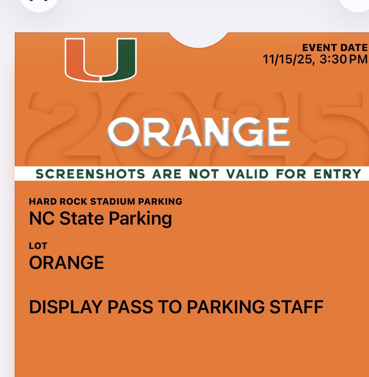 Orange Parking Miami Vs NC