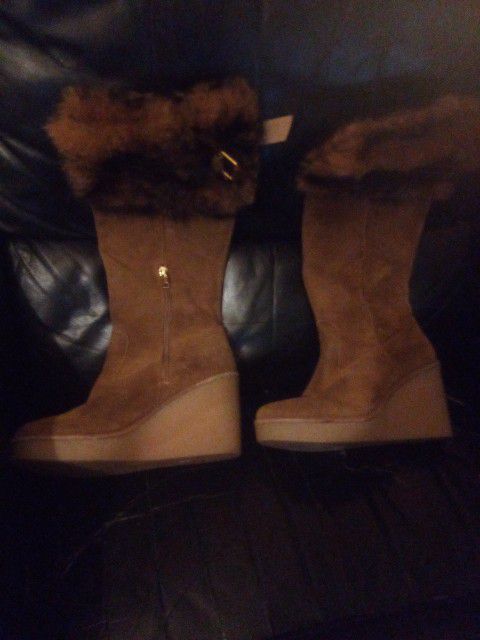 UGG VALBERG TOSCANA CUFF CHESTNUT SUEDE WEDGE TALL KNEE HIGH BOOT SIZE US 8 WOMEN