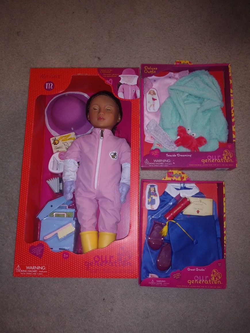 Our Generation Doll Melina Professional Beekeeper Freckles Girl Toy Gift 18 Inch. Set