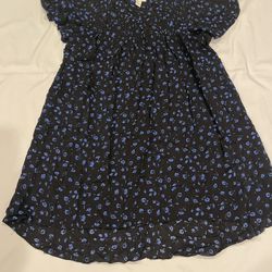 Forever 21 Ruffled Mullet Dress Blue Floral Flower Short Sleeve Top Shirt Small