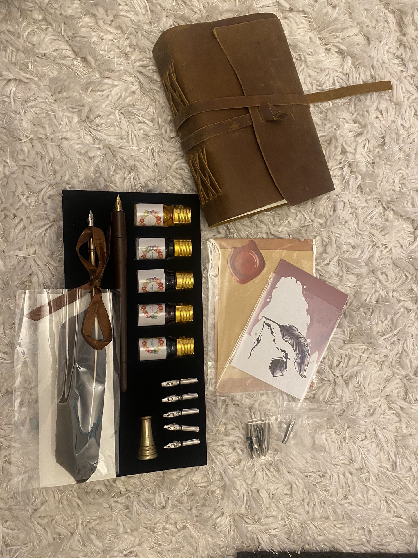Calligraphy Quill Set With Leather Notebook