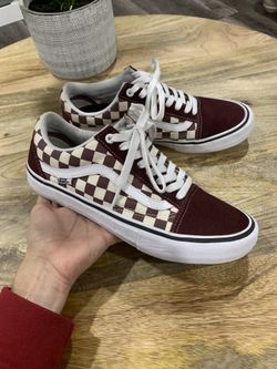 Maroon checkered old skool vans