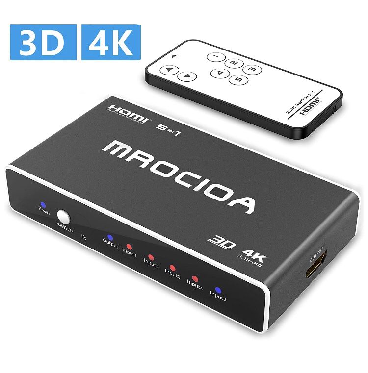 Hdmi Switch 4k, mrocioa 5 in 1 Out 4K and 3D Hdmi Switcher Box with Remote, The 5 Port Hdmi Splitter