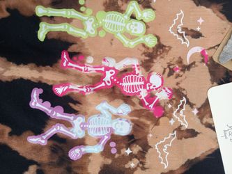 Bleach Dye Dancing Skeletons Graphic T-Shirt