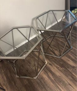 Geometric Glass Top Side Tables Set of 2
