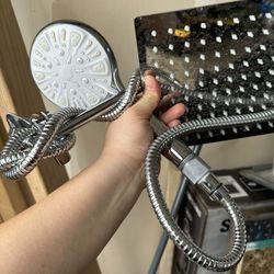 Almost New Rainfall Shower Head With Spray Attachment