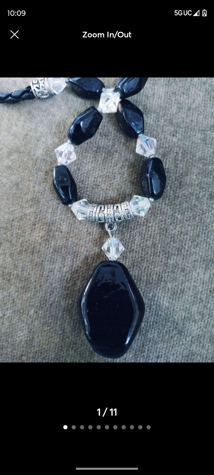 Boho choker Crystal leather black woman's necklace brand new onyx silver glass