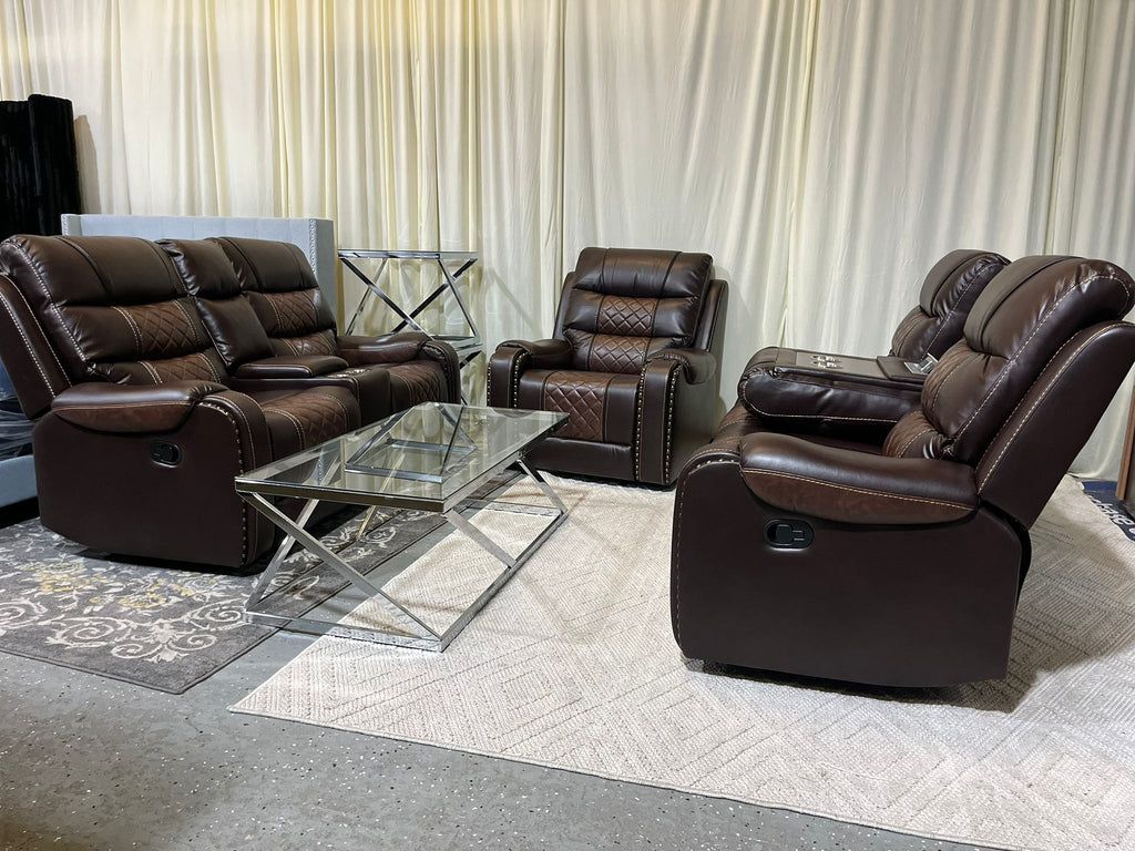 Brown Reclining Sofa Set 3 Piece Brand New