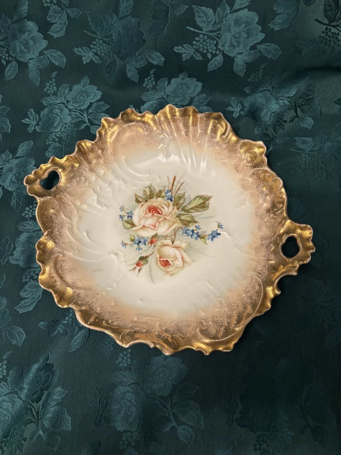 Vintage German Porcelain Handled Bowl – C.T. Altwasser, Roses & Gold, 12½″