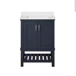 Tupelo 24 in. Single Sink Freestanding Midnight Blue Bath Vanity with White Engineered Stone Top