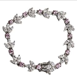 925 Sterling Silver HMI Pink & White CZ  Link Tennis Bracelet  7"  20.2g