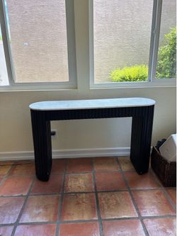 Wood Marble Top Fluted Console Table