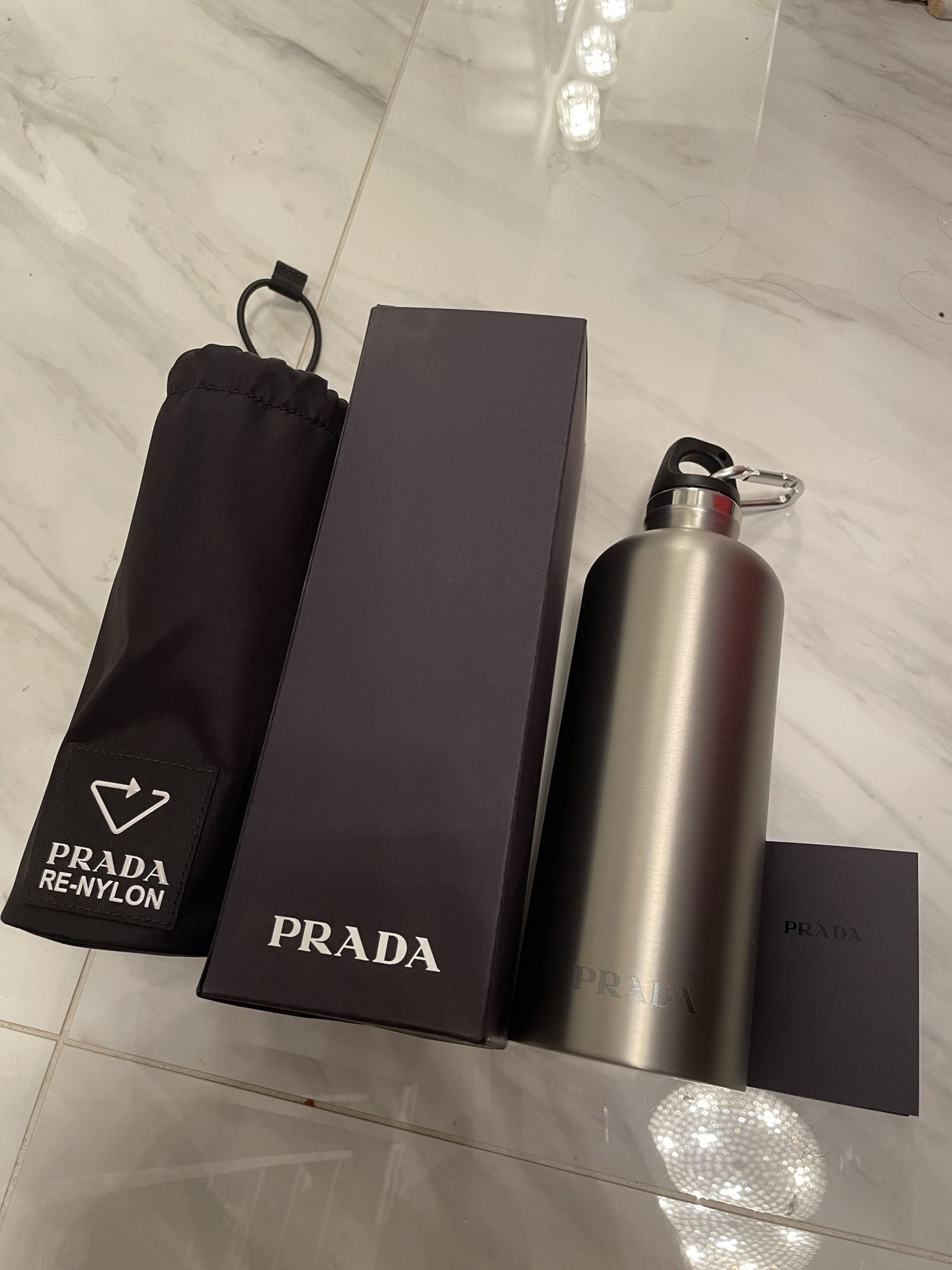 Prada Stainless steel water bottle 500 ml, with bottle holder