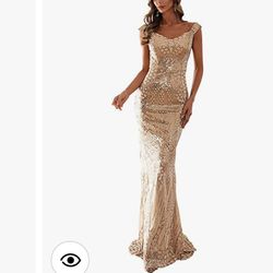 Miss ord Women's Formal V Neck Sequin Evening Prom Dresses, Mermaid Party Maxi Gown