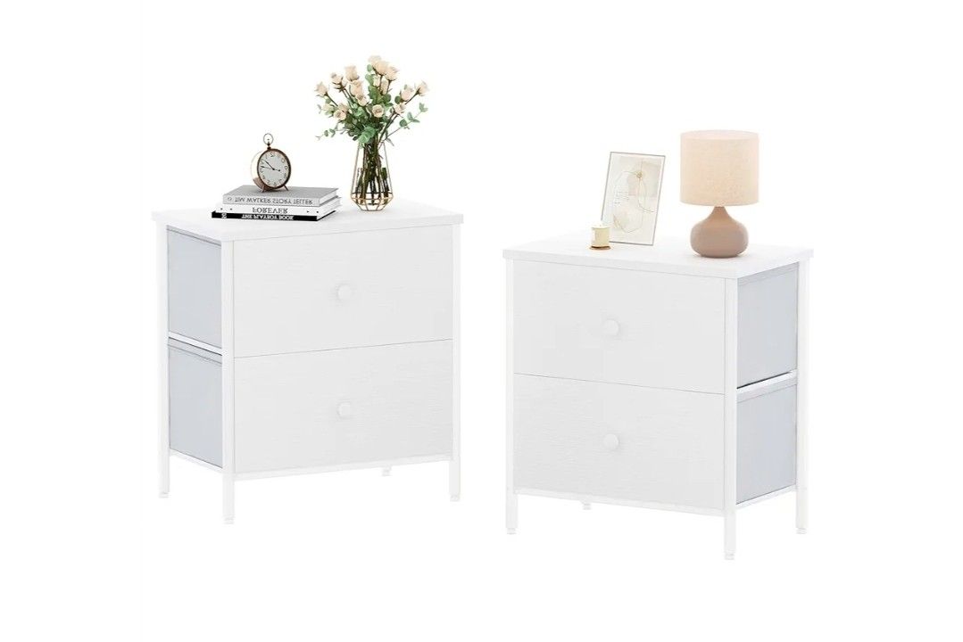 0250: New White Nightstands Set of 2 - Nightstand and Dresser Sets Night Stand Dresser for Bedroom End Table with Fabric Drawers Organizer Modern
Pro