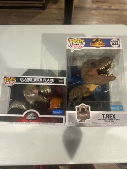 Funko Pop Jurassic World T-Rex #1222 10” & Claire with Flare #1223 Walmart Exclusive