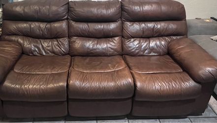 Brown Leather 3-Seat Recliner Sofa