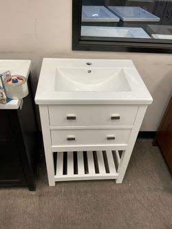 24” White Solid Wood Bathroom Vanity With Ceramic Top (V1253)