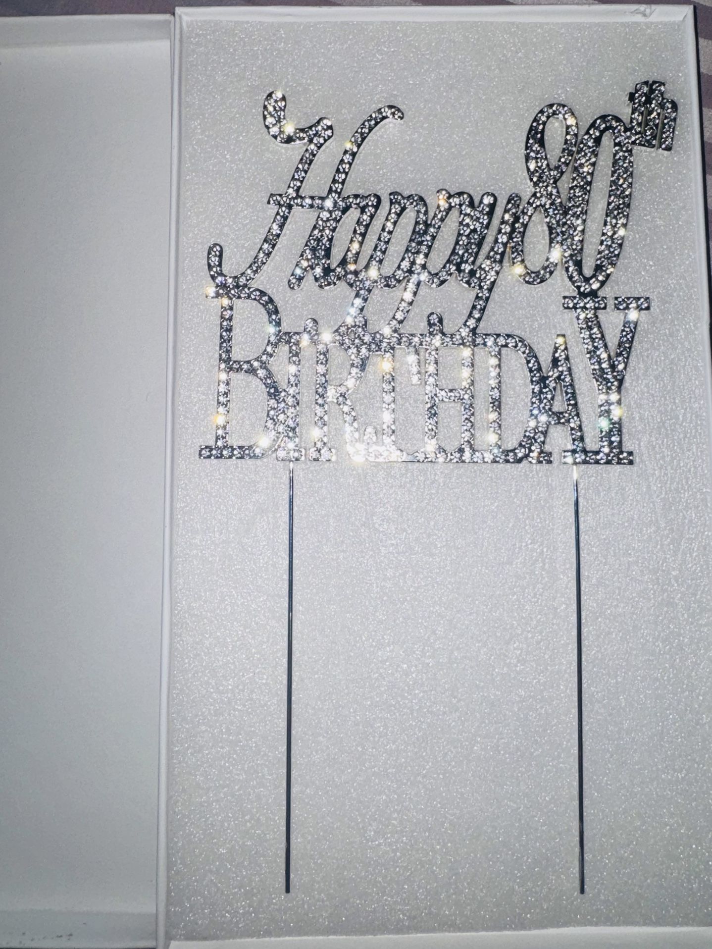 Crystals Creations Happy 80th Birthday cake topper silver