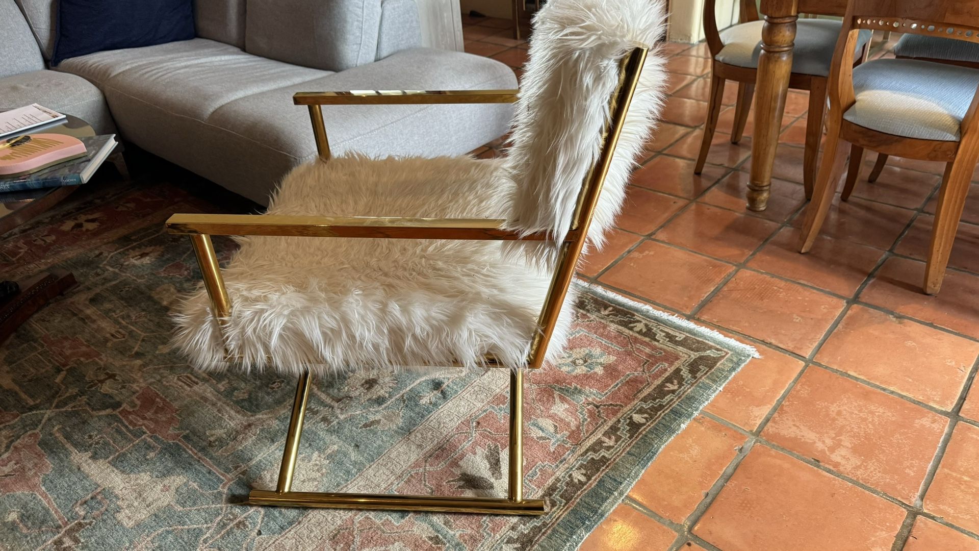 Directors Chair, Faux Fur, Gold base,
