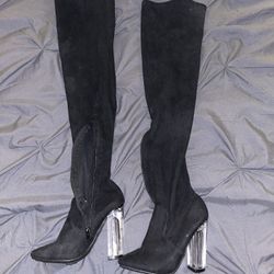 Black Thigh High Heel Boots Size 6