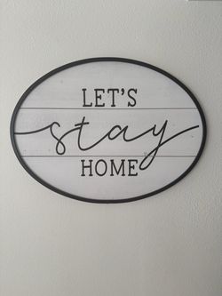 Large Wood & Metal “Let’s Stay Home” Farmhouse Wall Sign – 30” x 22”