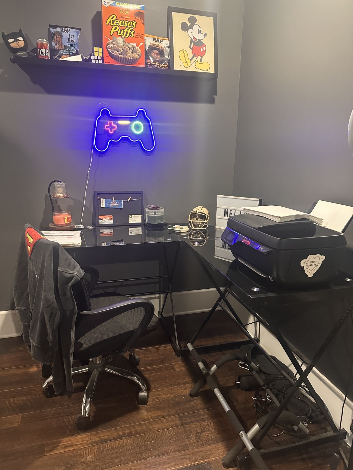 L Shape Glass Desk- Black Corner Desk