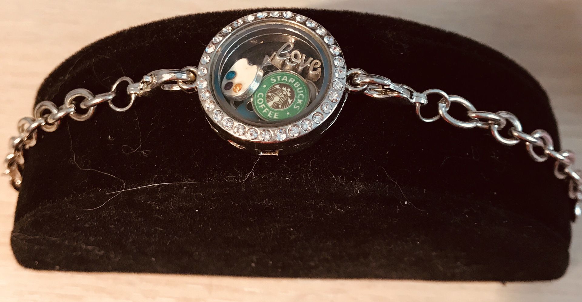 Charm holder silver link bracelet