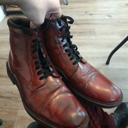 Alfani Men's Hand Painted Red Leather  Dress Boots Lace Up Memory Foam Size 11