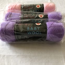 Coats & Clark’s Red Heart Baby Wool - 2 Lavender & 1 Baby Pink Skeins