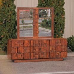 1970s Lane Staccato Lowboy 9-drawers Dresser/Credenza w/ Mirror