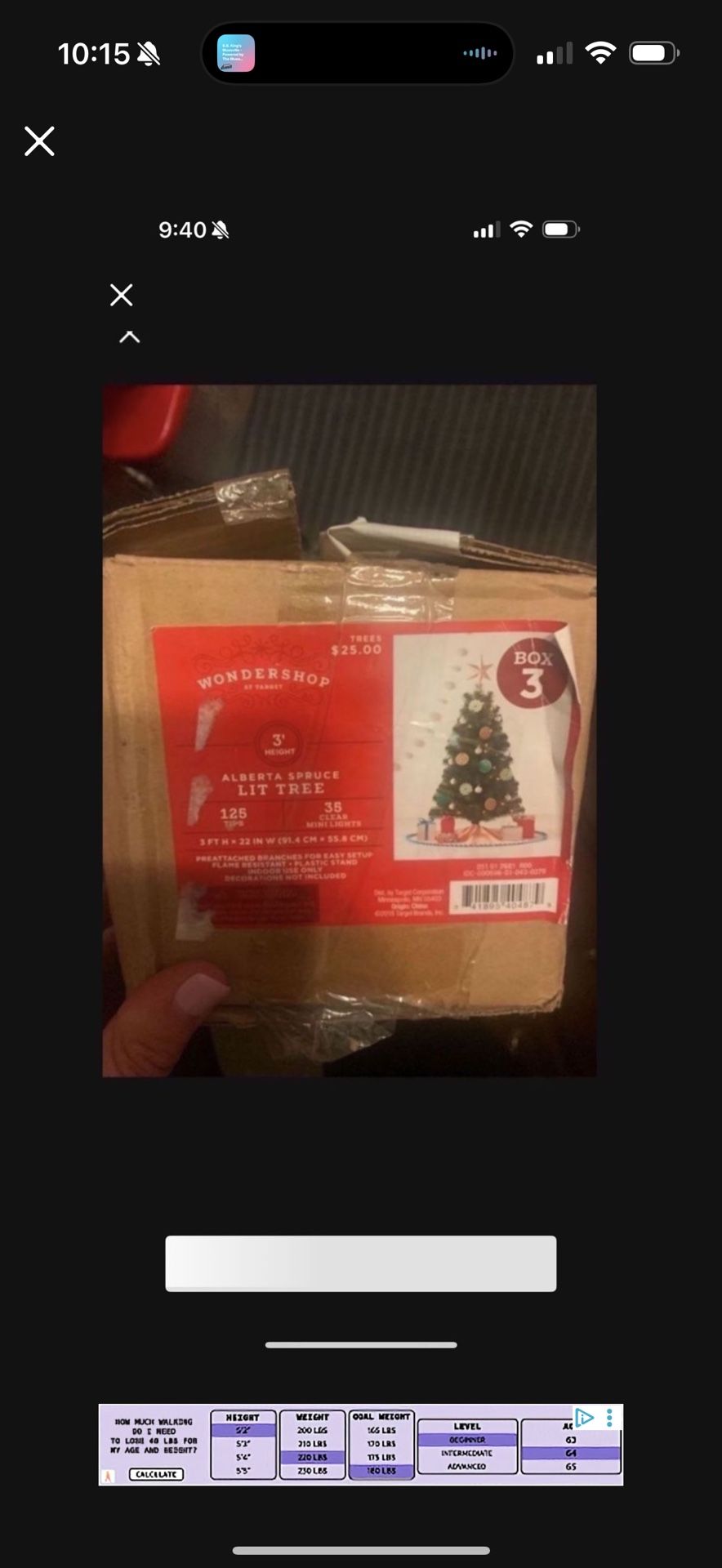 3 FOOT CHRISTMAS PRELIT TREE IN BOX CLEAR MINI LIGHTS 