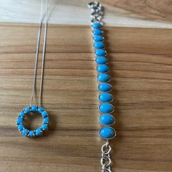 Blue Necklace And Bracelet Set