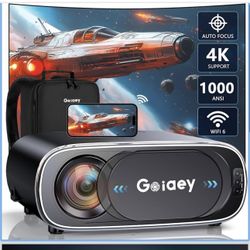 [AI Auto Focus+Auto Lens Cover] 4K Projector with WiFi and Bluetooth, Goiaey 680ANSI FHD 1080P Outdoor Projector, Auto 6D Keystone&50%-100% Zoom, Port