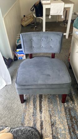 Gray/Navy Blue Velvet Accent Chair with Wood Legs